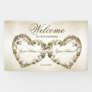 Welcome Wedding Floral Golden Ornate Heart Frames Banner