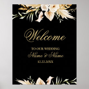 Welcome Wedding Party Blush Pink Floral Gold Black Poster