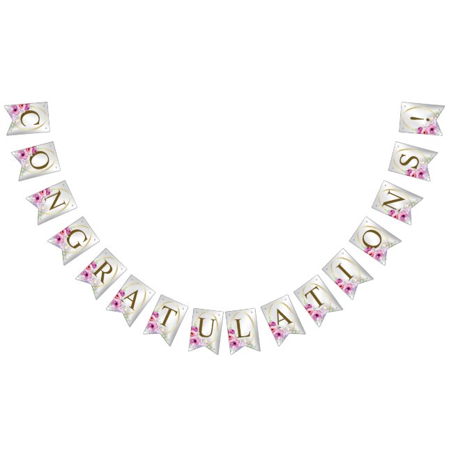 Welcome Wedding Party Colourful Pink Floral Golden Bunting Flags (All)