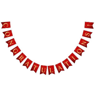Welcome Wedding Party Golden Bird Hearts Red Shiny Bunting Flags