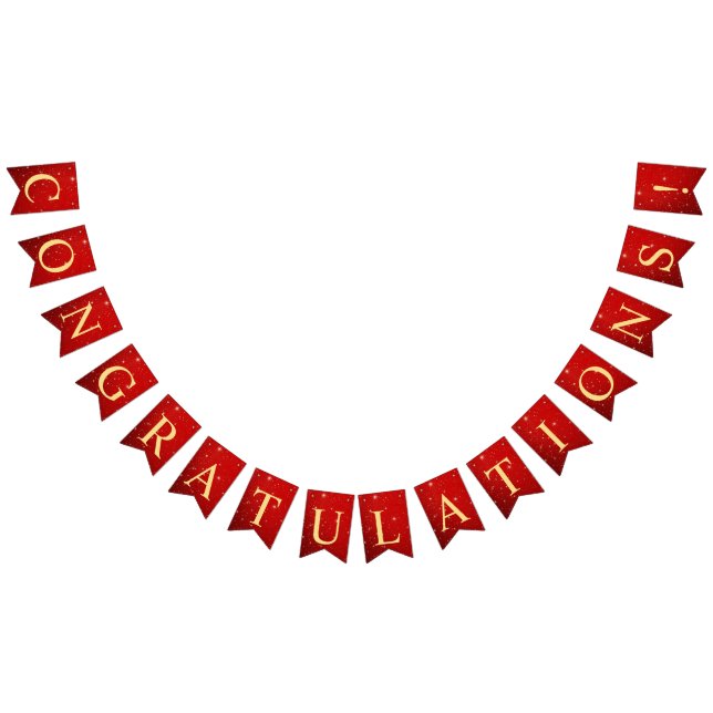 Welcome Wedding Party Golden Bird Hearts Red Shiny Bunting Flags (All)