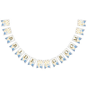 Welcome Wedding Party Golden Blue Yellow Floral Bunting Flags
