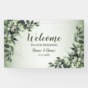 Welcome Wedding Party Greenery Floral Leaves Banner