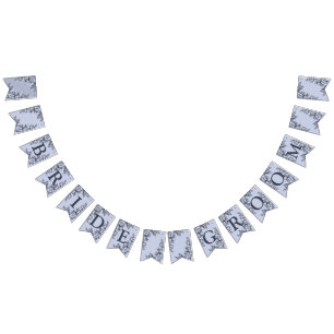 Welcome Wedding Party Navy Blue Grey Decor Modern Bunting Flags