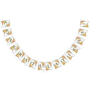 Welcome Wedding Party Orange Yellow Red Floral Bunting Flags