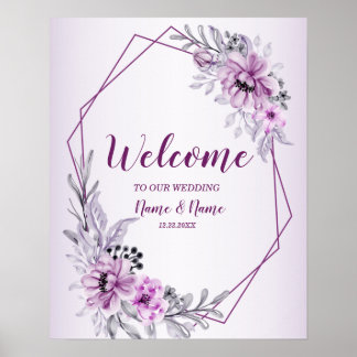 Welcome Wedding Party Pink Floral Violet Purple Poster