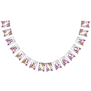 Welcome Wedding Party Pink Purple Silver Elegant Bunting Flags