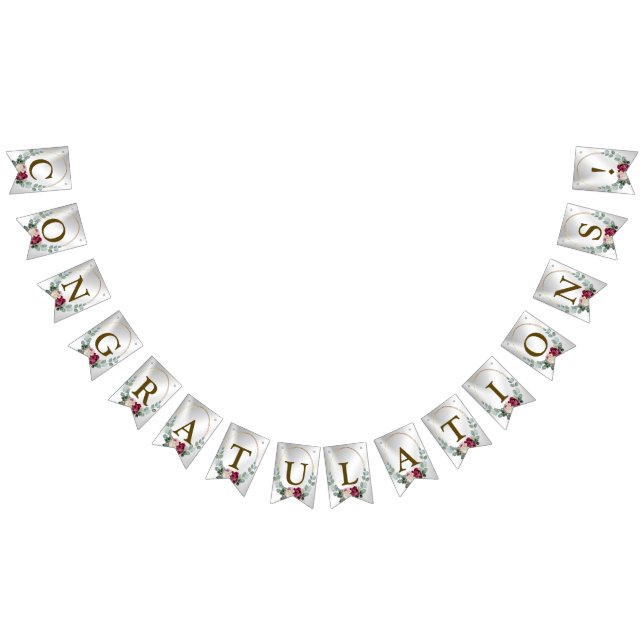Welcome Wedding Party Pink Red Floral Green Golden Bunting Flags (All)