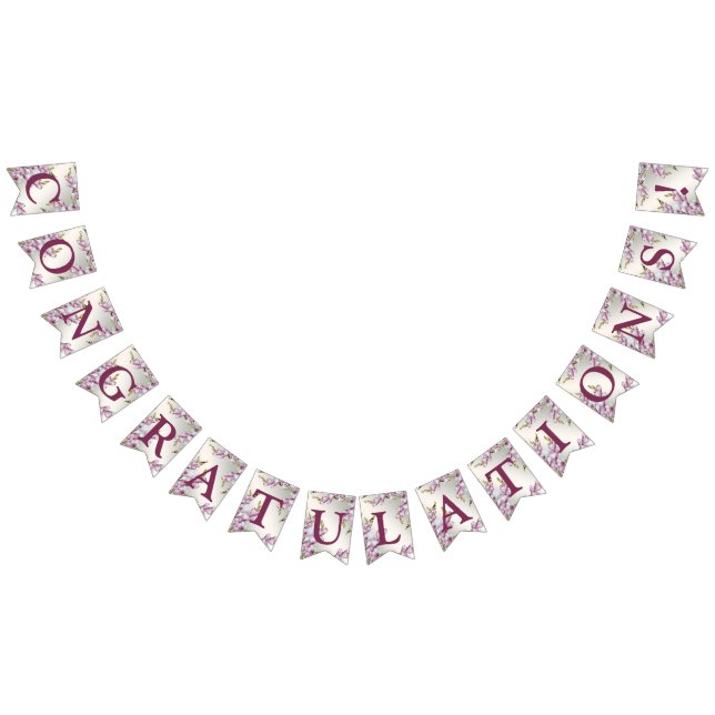 Welcome Wedding Party Pink White Flowers Elegant Bunting Flags (All)