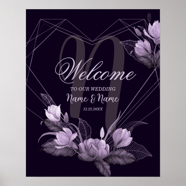 Welcome Wedding Party Purple Floral Violet Frame Poster (Front)