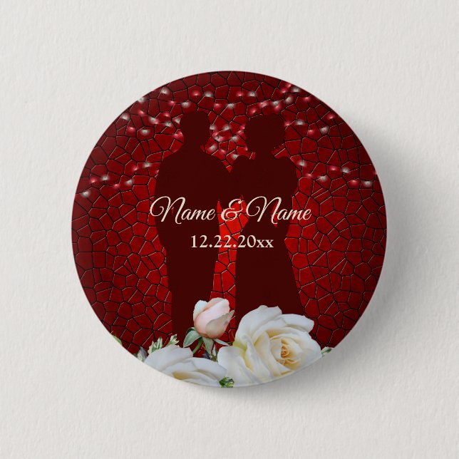 Welcome Wedding Party Red Floral Modern 2 Inch Round Button (Front)