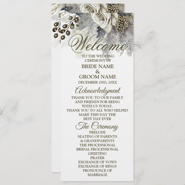 Welcome Wedding Party Silver Golden White Roses  Program (Front/Back)