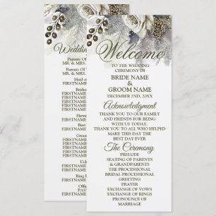 Welcome Wedding Party Silver Golden White Roses Program
