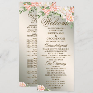 Welcome Wedding Party Watercolor Peach Flowers Program