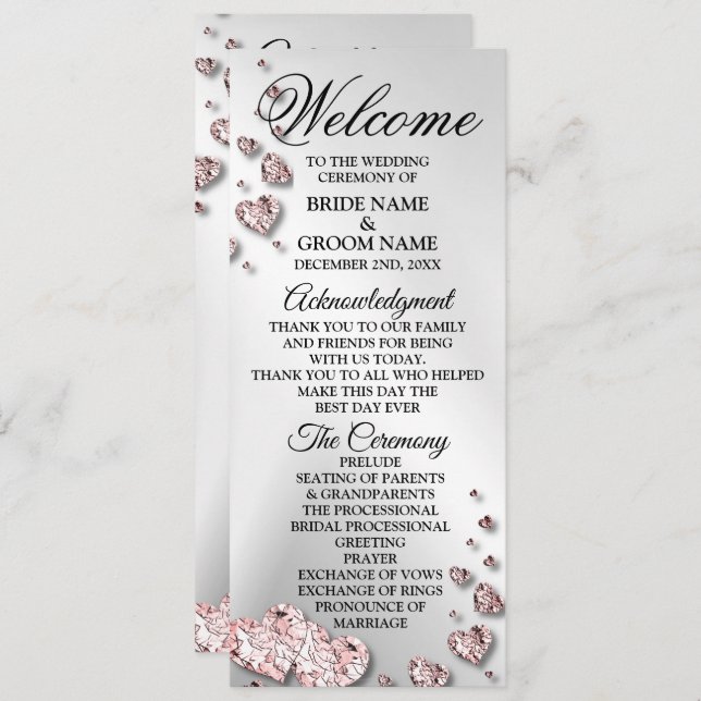 Welcome Wedding Pink Peach Shiny Hearts Geometric Program (Front/Back)