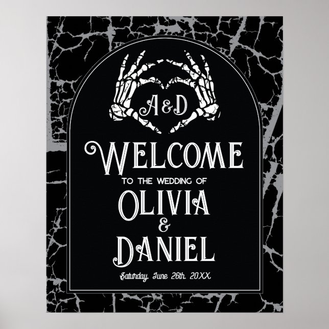 Welcome Wedding Poster Sign Skeleton Hands Heart  (Front)