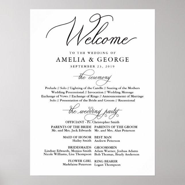 Welcome wedding program sign (Front)
