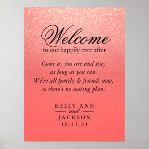 Welcome Wedding Seating - Coral Glitter Poster