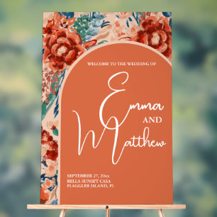 Welcome Wedding Sign   Boho Terracotta Floral 