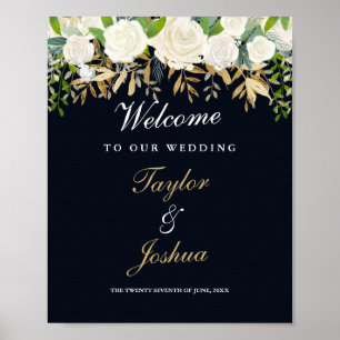 Welcome Wedding Sign Navy Gold Floral