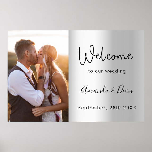 Welcome wedding sign silver photo script (Front)