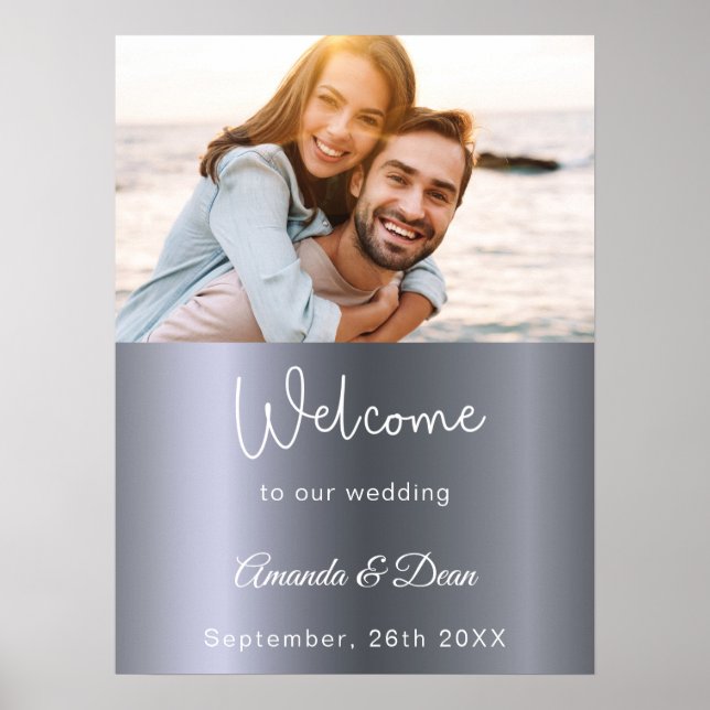 Welcome wedding sign silver photo script (Front)