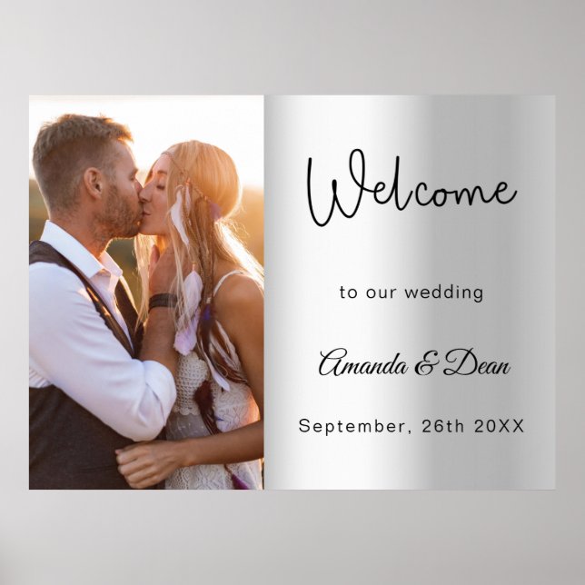 Welcome wedding sign silver photo script (Front)