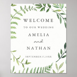 Welcome Wedding Sign Watercolor Leaf Wreath