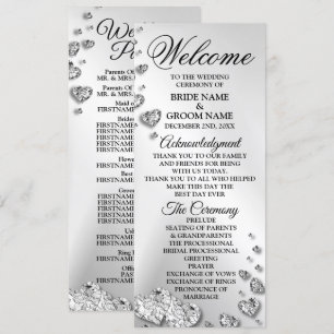 Welcome Wedding Silver Hearts Grey Elegant Rustic Program