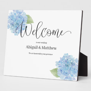 Welcome Wedding Watercolor Blue Hydrangea  Plaque