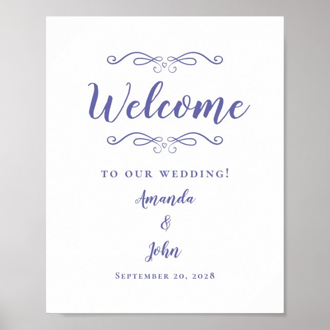 Welcome Weddings Elegant Calligraphy Periwinkle Poster (Front)