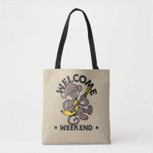 Welcome Weekend with Monkey and Guitar Tote Bag