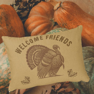 Welcome Welcome Friends Faded Gold Turkey Accent Pillow