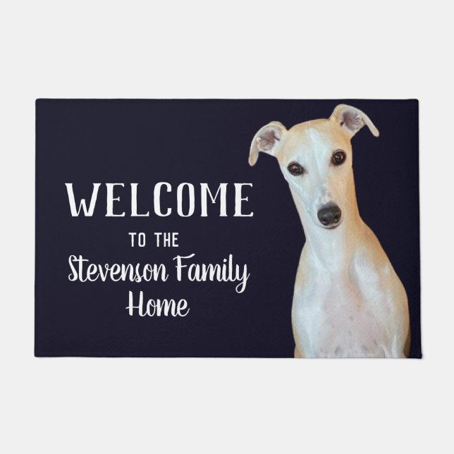 Welcome Whippet Dog Animal Family Name Home Doormat (Front)