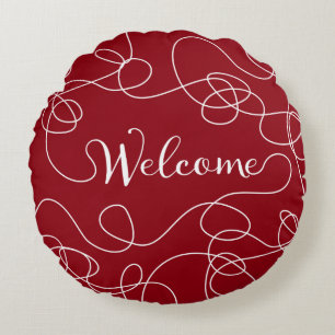 WELCOME white seamless pattern with LINES Round Pillow