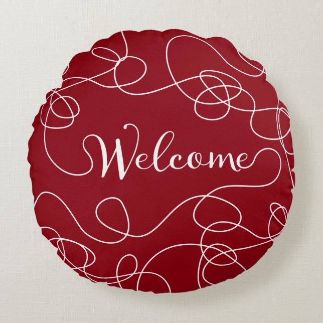 WELCOME white seamless pattern with LINES Round Pillow (Front)