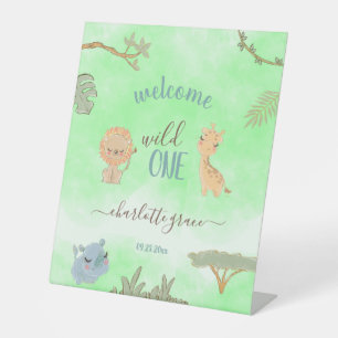Welcome Wild One Jungle Friends First Birthday Pedestal Sign