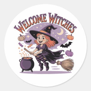 Welcome Witches - Cute Halloween Witch Classic Round Sticker