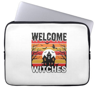 Welcome Witches Vintage Halloween Engraving Design Laptop Sleeve