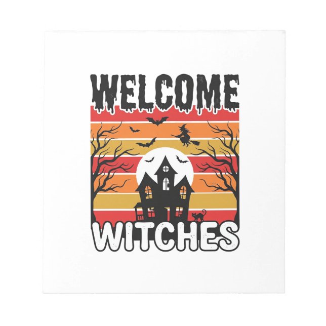 Welcome Witches Vintage Halloween Engraving Design Notepad (Front)