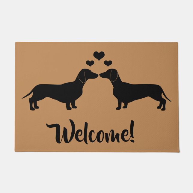 Welcome with Dachshunds and Hearts Doormat (Front)