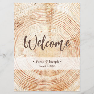 Welcome Wood Grain Rustic Wedding Program 