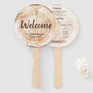 Welcome Wood Grain Rustic Wedding Program Hand Fan