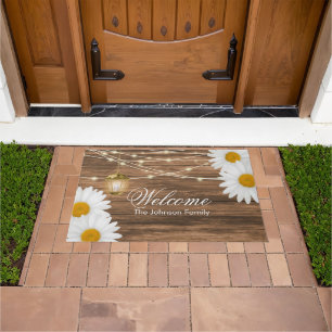 Welcome - Wood, Lantern and Daisies Doormat