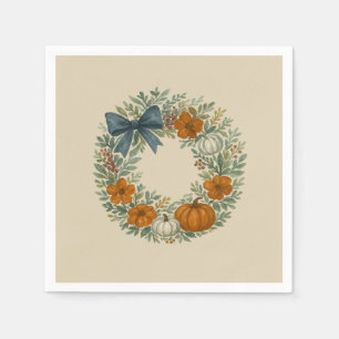 Welcome Wreath Grey Pumpkin Painting Napkin
