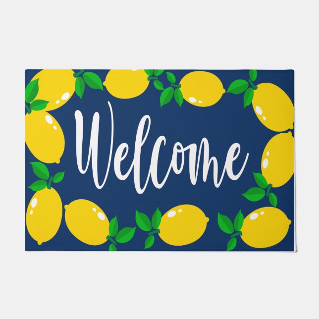 Welcome Yellow Lemon Doormat, Lemon Lover Mat (Front)