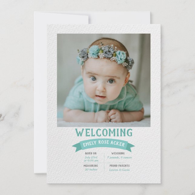 Welcoming Baby Photo Birth Announcement (Front)