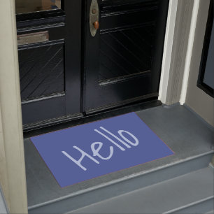 Welcoming Hello Minimalist Blue Doormat