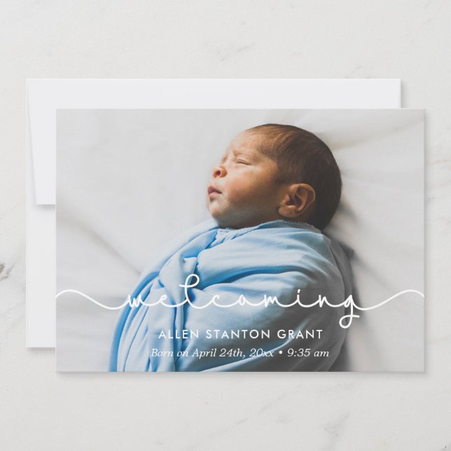 Welcoming Simple cute font baby photo announcement (Front)