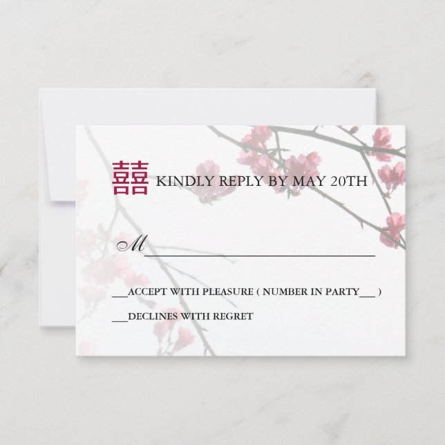 Welcoming Spring Double Happines/Wedding RSVP Card (Front)